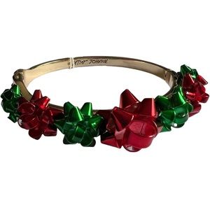 New Betsey Johnson Christmas Metallic Red & Green Bow Gold Bracelet